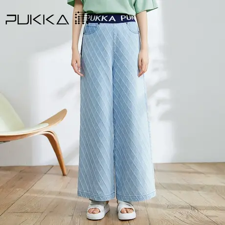 蒲PUKKA 原创设计2023定制菱形格纹牛仔棉秀场复古直筒阔腿牛仔裤商品大图