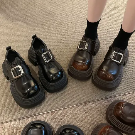 厚底乐福鞋女春秋2025新款百搭复古大头单鞋子配裙子英伦风小皮鞋图片