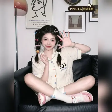 睡衣女款2025新款夏可爱A类纯棉纱布短袖套装女士全棉夏季家居服商品大图