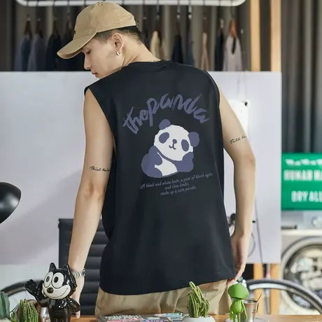 唐狮夏季新款背心男款学生白色坎肩无袖T恤圆领上衣打底衫潮t商品大图