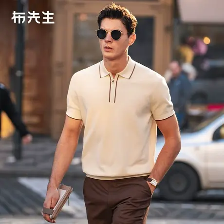 MrBu布先生撞色翻领针织polo短袖春夏新款拉链男士T恤上衣AT16005图片