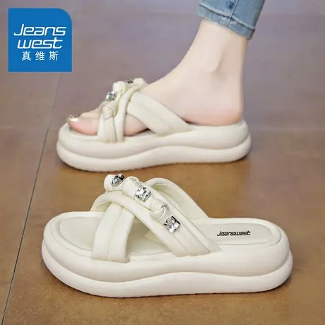 HH真维斯凉拖鞋女款2025新款夏季外穿软底一字松糕厚底凉鞋配裙子商品大图
