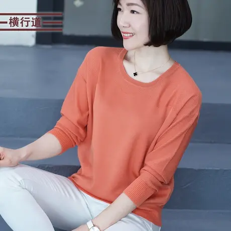 2023冬装新款圆领休闲宽松大码女装纯色长袖套头针织衫毛衣上衣服图片