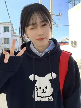 秋冬韩系chic小个子加绒连帽卫衣女ins潮大码宽松复古闺蜜装外套图片