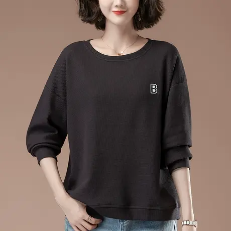 卫衣女圆领薄款加肥加大码女装宽松中年妈妈休闲百搭显瘦套头上衣商品大图