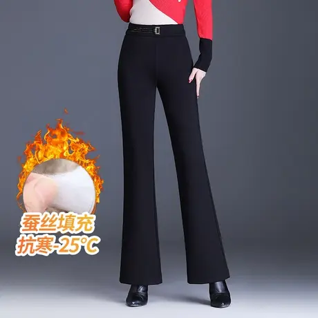 通勤高腰直筒微喇裤女秋冬2023新款加厚加绒蚕丝棉裤显瘦休闲长裤商品大图