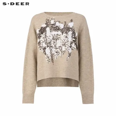 【好物体验专享】sdeer圣迪奥25年新品撞色钉珠针织衫S253Z3510图片