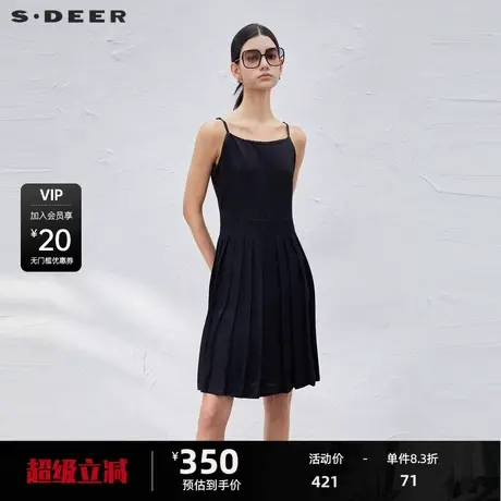 sdeer圣迪奥女装百褶缎面不规则吊带连衣裙S23381203图片