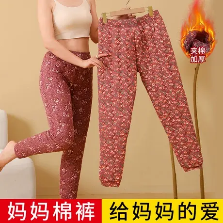 妈妈加厚棉裤女士冬季高弹打底裤中老年人大码高腰内穿防寒保暖裤图片