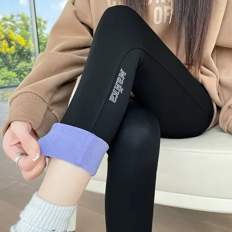 黑色外穿鲨鱼裤女秋冬季新款高腰提臀瑜伽加绒加厚休闲打底芭比裤商品大图