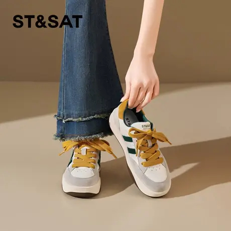 星期六拼色透气休闲板鞋女2026年新款春季通勤百搭轻便时尚休闲鞋商品大图