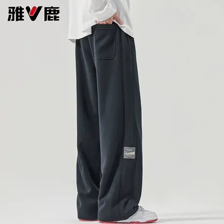 雅鹿直筒宽松休闲裤男2026春季新款抽绳运动休闲潮牌时尚拖地卫裤图片