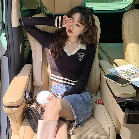 唐狮秋冬毛衣女美式复古学院风短款套头针织外套时尚百搭红色TD商品大图