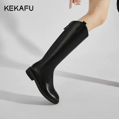 珂卡芙不过膝长筒靴女2023年新款秋冬长靴厚底粗跟V口骑士靴女靴图片