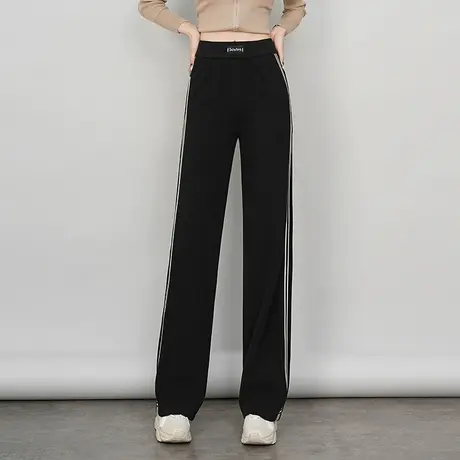 时尚休闲直筒裤女秋冬2023新款松紧高腰遮胯显瘦窄版阔腿裤长裤厚商品大图