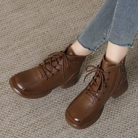 马丁靴女2023大码女靴41一43秋季新款真皮秋款平底鞋时尚洋气短靴商品大图