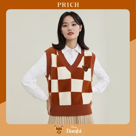PRICH【直播专享】商场同款马夹【小鹿斑比系列】棋盘格纹V领女商品大图
