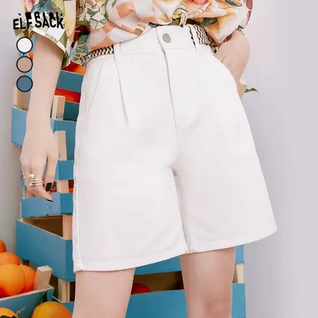 妖精的口袋高腰直筒牛仔短裤女2023夏季新款宽松白色五分裤休闲裤商品大图