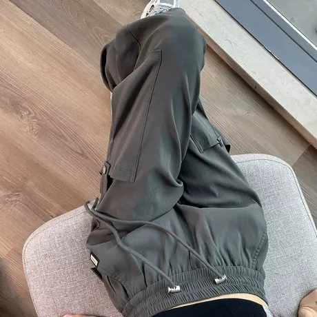 哈伦工装裤女春秋新款高腰显瘦宽松百搭宽松束脚抽绳休闲运动裤子商品大图