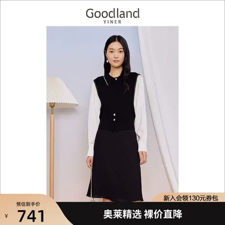 音儿美地女装2023秋季新款法式优雅假两件针织衫复古翻领上衣商品大图