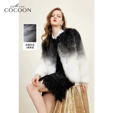 missCOCOON静奢风小香风渐层2023冬装新款女短款小圆领皮草外套商品大图