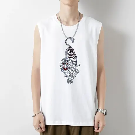 纯棉背心男潮夏季宽松健身篮球跨栏运动坎肩国潮白色宽肩无袖t恤商品大图