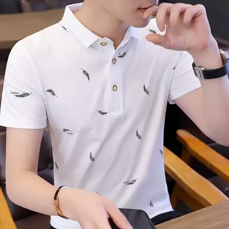 丅恤新款夏季潮流男士棉感上衣服polo小衫2023t恤男短袖半袖体恤商品大图