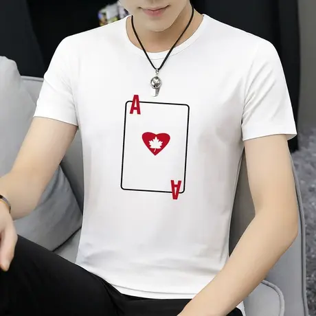 莫代尔短袖t恤男士夏装衣服白色冰丝潮流潮牌夏季男生半袖打底衫商品大图