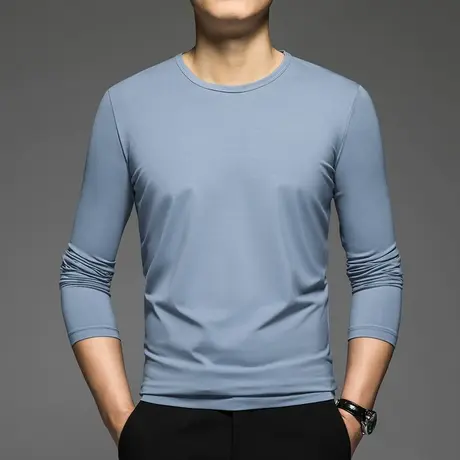 莫代尔长袖t恤男士打底衫潮流修身内搭秋衣小衫圆领上衣服体恤衫商品大图