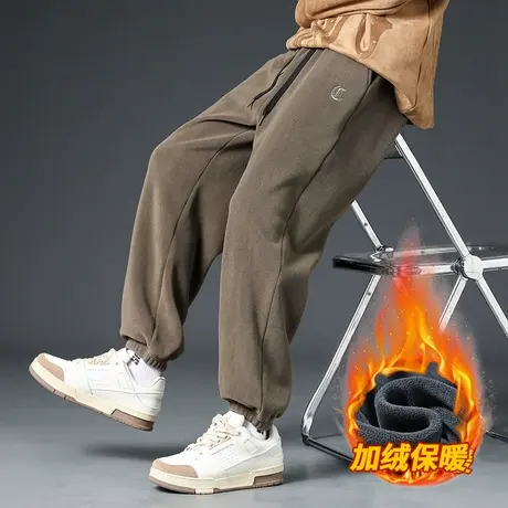 加绒裤子男款秋冬季宽松百搭双面奥粒绒休闲长裤男生重磅束脚卫裤商品大图