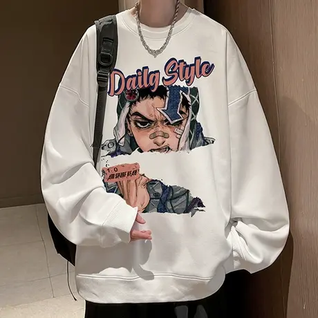 圆领卫衣男春秋季美式宽松纯棉打底衫潮牌印花长袖t恤男装上衣服商品大图