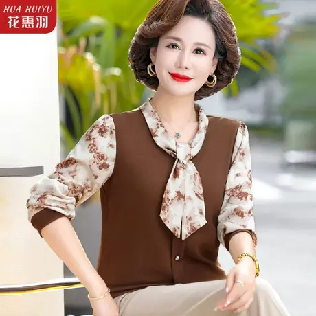 中年妈妈秋季碎花衬衫上衣洋气小衫中老年女装春秋装新款时尚衣服图片