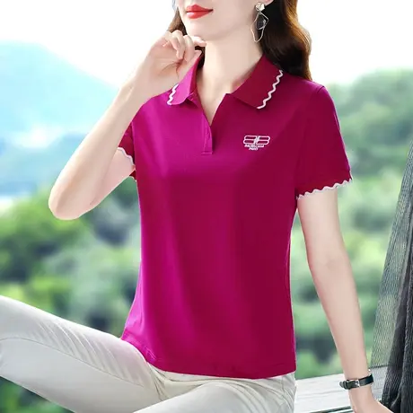 POLO领短袖t恤女夏2023年新款时尚修身显瘦纯棉上衣年轻妈妈体恤图片
