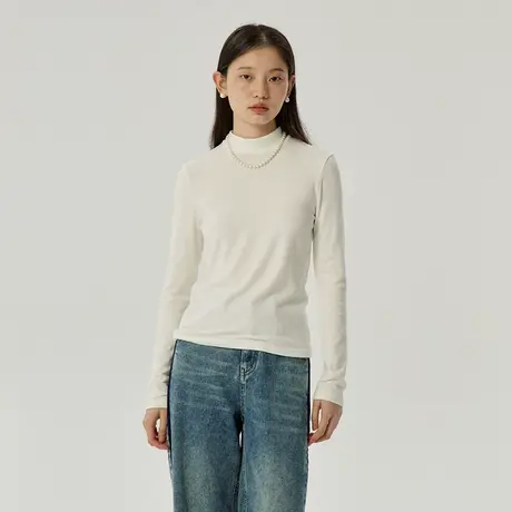 omont蛋挞家 黑色高领打底衫女2023秋冬新款内搭修身长袖T恤上衣商品大图