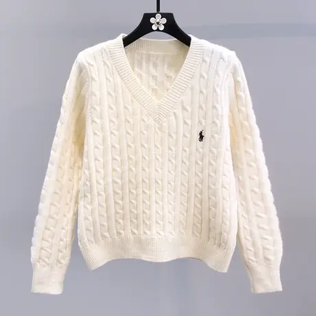 韩系复古软糯刺绣麻花毛衣女秋冬2023新款修身长袖打底针织衫上衣商品大图