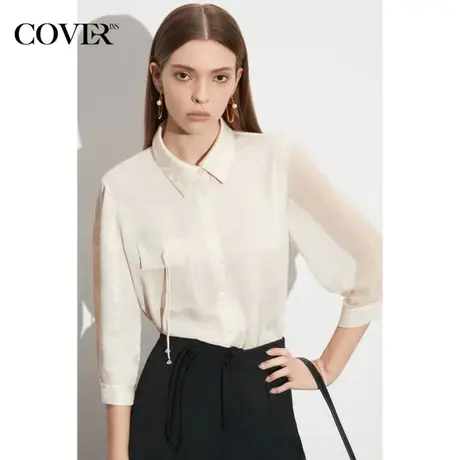 COVER夏季醋酸真丝袖提花贴袋衬衫图片