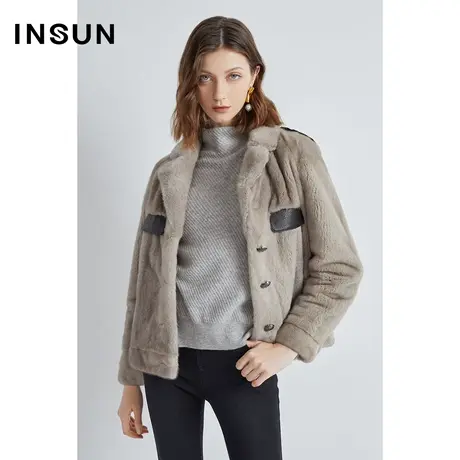INSUN恩裳线上专选冬季西装领加厚水貂毛皮草外套图片