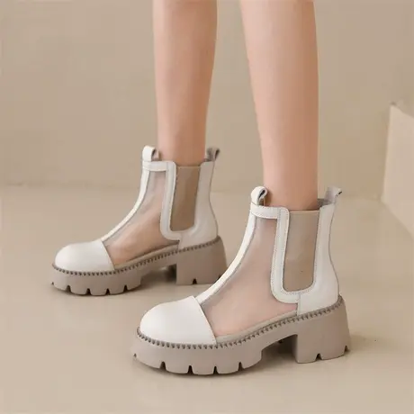 吐火罗2022年新款透气网面女凉鞋女后拉链纯色凉靴圆头低跟女单鞋商品大图