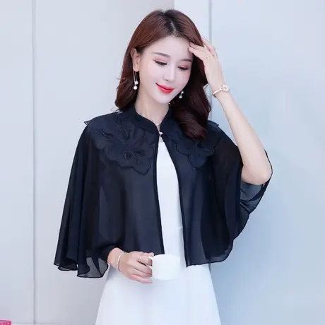 雪纺披肩式短外套宽松外搭开衫女夏季薄款配旗袍裙子上衣外套超仙图片