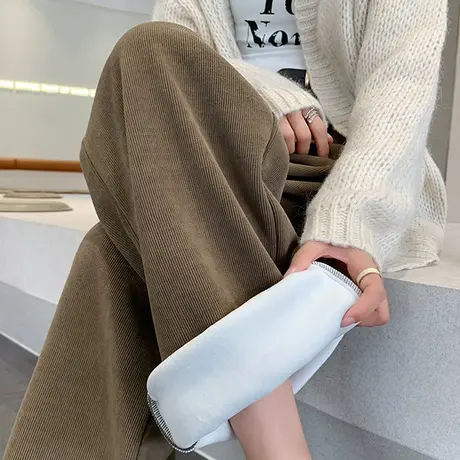 雪尼尔灯芯绒阔腿裤女2024秋冬新款高腰加绒加厚小个子窄版直筒裤商品大图