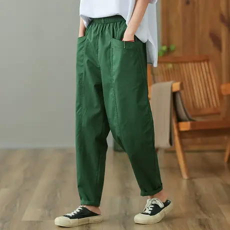 dza 高腰显瘦纯棉休闲裤女2023夏薄款九分直筒裤萝卜裤宽松哈伦裤图片