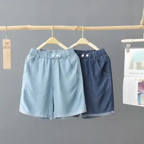 轻薄高腰牛仔短裤女2024年新款松紧腰宽松直筒裤夏季薄款四分热裤商品大图