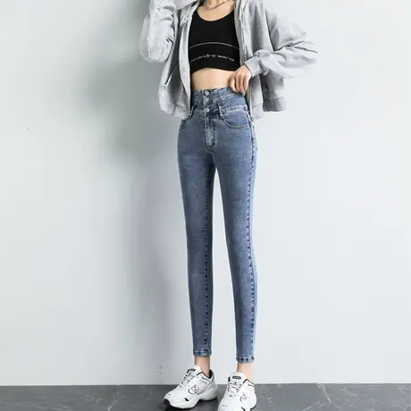 高腰牛仔裤女2023年新款春秋季修身显瘦显高紧身弹力铅笔小脚裤子商品大图