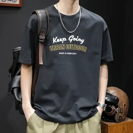 印花短袖t恤男士宽松大码潮牌夏季2024新款纯棉男装圆领体恤男款商品大图