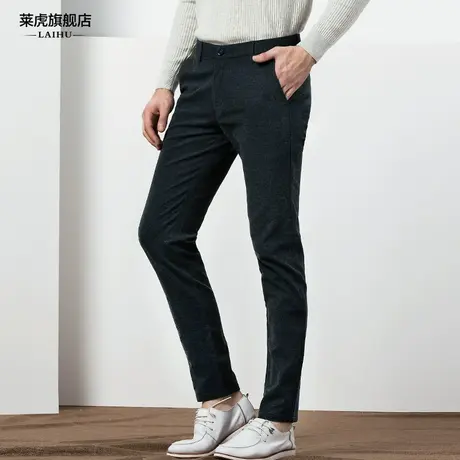 裤子男韩版潮流秋冬季2019新款男士休闲裤青年加绒加厚黑色长裤商品大图