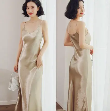 冰丝吊带睡裙女性感睡衣裙子夏天可外穿真丝绸吊带连衣裙女士长裙图片