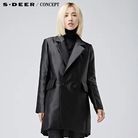 sdeer圣迪奥西装翻领羽绒服女中长款顺滑休闲羽绒服S16482459图片