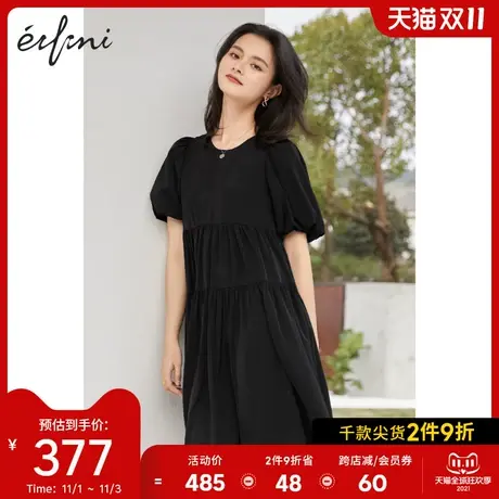 伊芙丽黑色泡泡袖连衣裙2021年新款夏季减龄娃娃裙可盐可甜裙子女图片