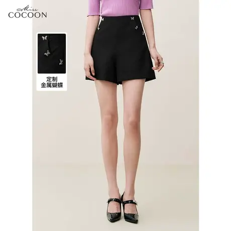 missCOCOON黑色高腰阔腿短裤女2023夏装新款百搭宽松短款休闲裤子商品大图
