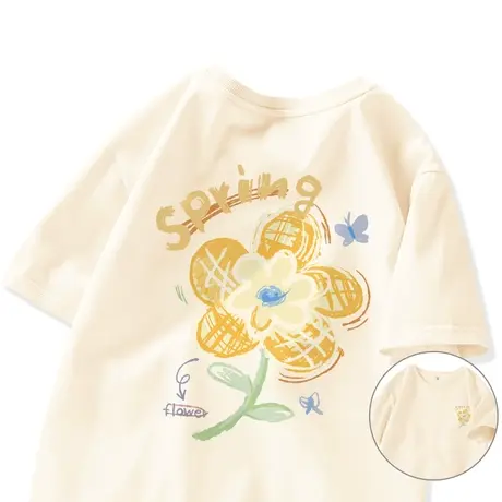 真维斯LIFE粉色短袖t恤女夏季2024新款小个子韩版慵懒风纯棉半袖商品大图